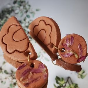 Handmade terra cotta earrings real flowers